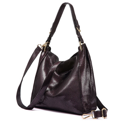 

REALER brand women genuine leather shoulder bag female handbag Hobos large capacity with serpentine prints new design