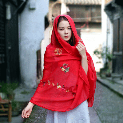 

Spring&autumn new national wind cashew flower cotton&linen scarf embroidery shawl retro embroidered silk scarf female travel shawl