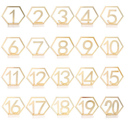 

Mirror Wedding Seat Card Hexagon Table Number Signs for Birthday Decoration