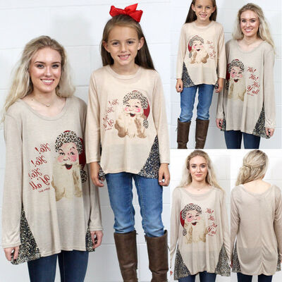 

Mother And Daughter Santa Claus Printed Long Sleeve Casual Family Clothes Outfit