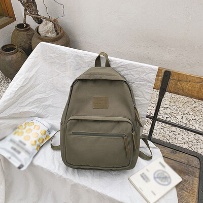 

Tailored Fashion Girls Large Capacity Wild Zipper Solid Color Nylon Backpack Student Bag