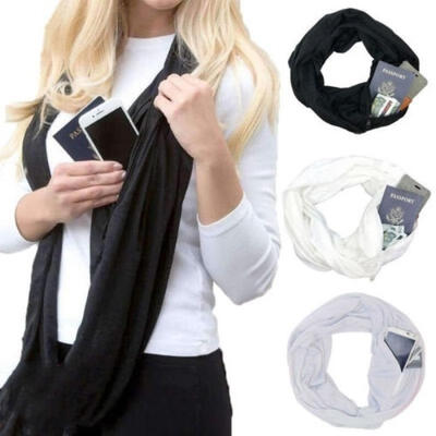 

new Hot Men Women Creative Cotton Scarf with Zipper Pocket Winter Warm Collar Scarf Loop