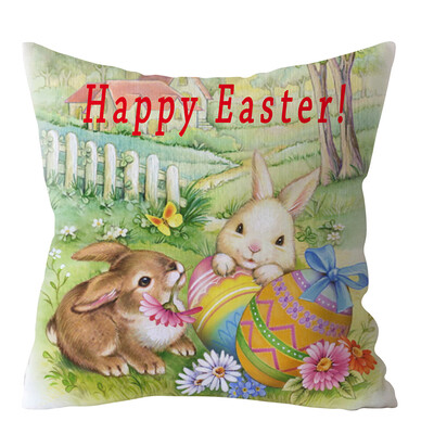 

〖Follure〗Easter Rabbit Print Pillow Case Polyester Sofa Car Cushion Cover Home Decor