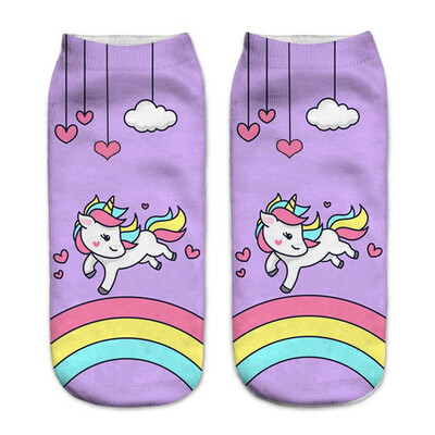 

1 Pair Women Low Cut Ankle Socks Funny Unicorn 3D Printing Socks Cotton Hosiery Printed Socks