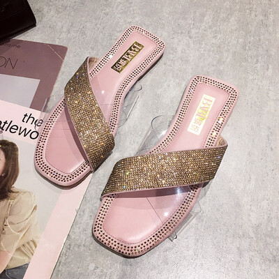 

Ins sandals for women wearing summer Korean version Water Diamond Fashion Baitao flat-bottomed beach slippers