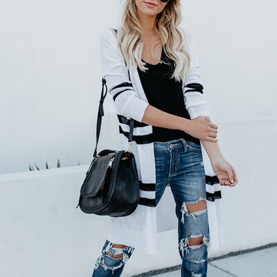 

〖Follure〗Fashion Women Long Sleeve Stripe Cardigan Tops Sweater Knitted Hooded Coat