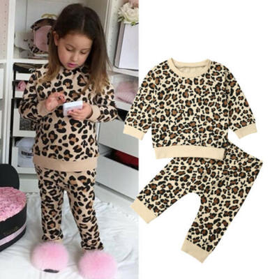 

US Toddler Kids Baby Girl Leopard Print Clothes T-shirt Tops Long Pants Outfits