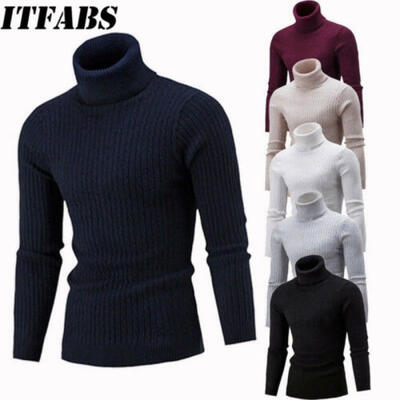 

US Luxury Mens Turtleneck Sweater Pullover Tops Long Sleeve Slim Knitted Sweater