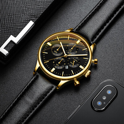 

Gobestart Fashion Sport Mens Stainless Steel Case Leather Band Quartz Analog Wrist Watch