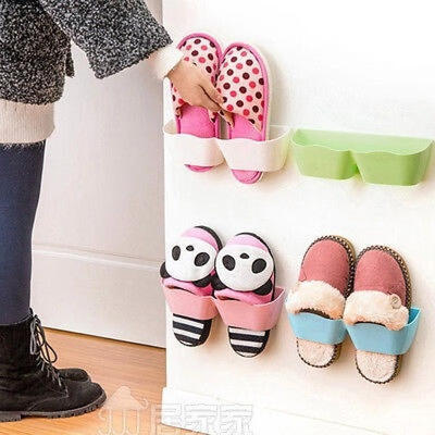 

Wall-Mounted Sticky Hanging Shoe Hook Shelf Rack Candy Colors Shoes Holder Storage Organiser