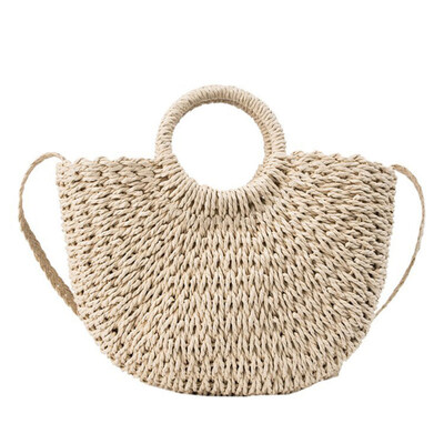 

Women U-Shaped Solid Color Round Handle Tote Crossbody Shoulder Straw Basket Bag