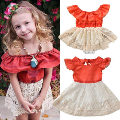 

Toddler Kid Baby Girl Clothes Sister Matching Moana Polynesia Lace Romper Dress