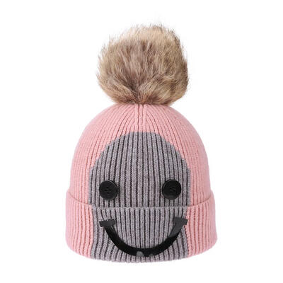 

Fashion Kid Girls Hair Ball Warm Hat Children Smile Face Knitted Beanie Cap