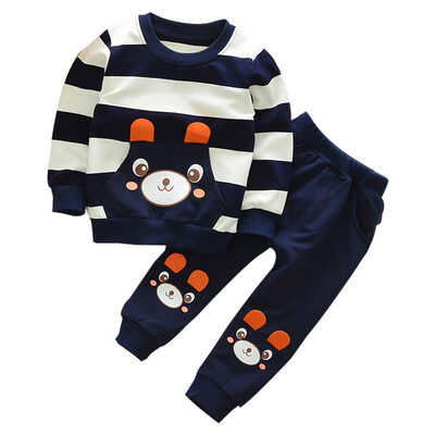 

Autumn Winter Kids Baby Girl Boy Clothes Set Striped Bear TopsPants Outfits