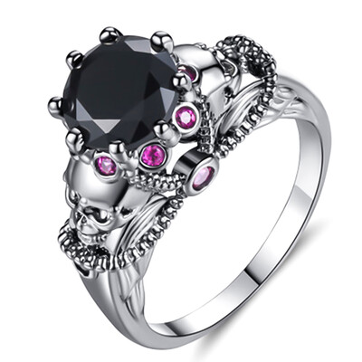 

Punk Colorful Zircon Black Gold Color Skull Ring For Women Party Jewelry Promise Crystal Halloween Decor Gifts