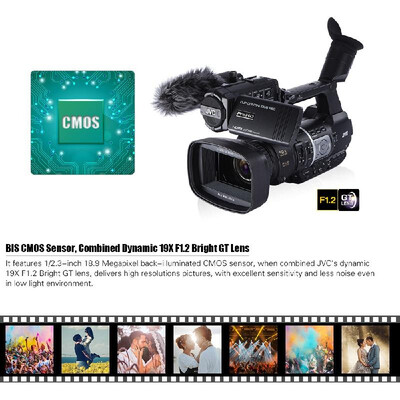 

JVC JY-HM360 Professional Handheld 1080P HD Camcorder 189 Mega Pixels CMOS Sensor F12 wide to F28 Tele 9H Runtime with Face