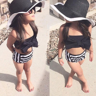 

2-7Year Baby Kids Girls Bikini Set Swimwear Striped Swimming Bathing Suit Swimsuit