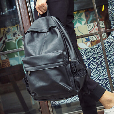

Male Bag Korean Edition College Students Campus Fashion Bookbag PU Leather Couple Shoulder Bag Leisure Travel Computer Backpack