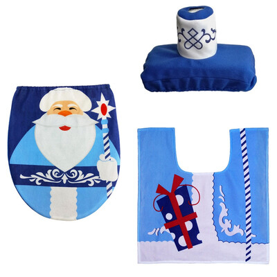 

3Pcs Santa Claus Toilet Lid Pads Seat Cover Non Slip Bathroom Feet Rug Water Tank Covers Set Christmas Decor