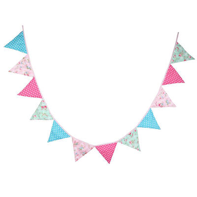 

12 Flags 32m Pink Flower Cotton Party Wedding Pennant Bunting Banner Decor