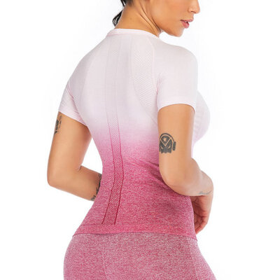 

Summer Womens Trends Gradient Fitness Short Sleeve Breathable Sports PolyesterTop T-Shirt