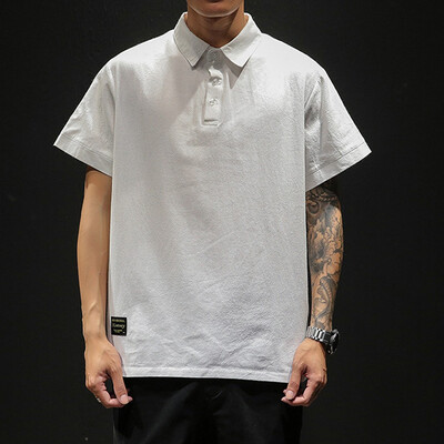 

Toponeto Mens Linen Short Sleeve Solid Color Stand Neck Loose Casual T Shirt Blouse Polo