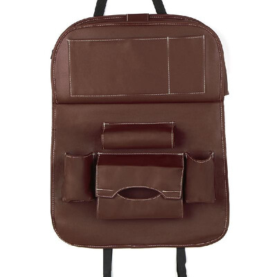 

Car Backseat Organizer PU Leather Auto Back Seat Cushion for Kids Brown