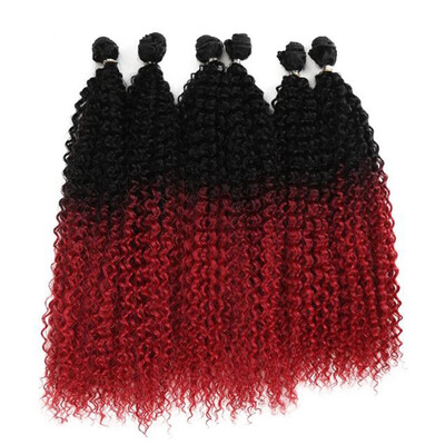 

Nobre Afro Kinky Curly Cabelo Weave 18-22 polegada 6 peçaslote Pacotes Com Fecho de Cabelo Sintético Ombre Feixes de Cabelo cabel