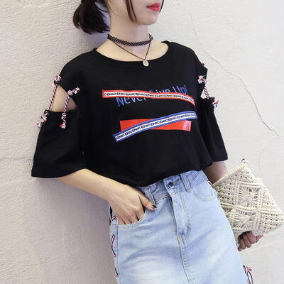 

Fashion Women Irregular Short Sleeve Loose T-shirt Hollow Out O-Neck Tops