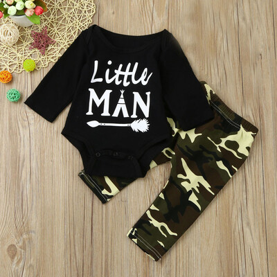 

Newborn Infant Baby Boys Letter Romper TopsCamouflage Pants Outfits Clothes Set