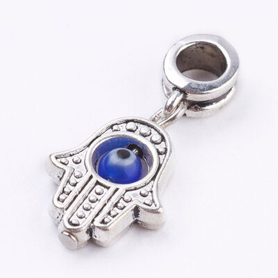 

Tibetan Style Alloy European Dangle Beads with Evil Eye Lampwork Round Beads Hamsa HandHand of FatimaHand of Miriam
