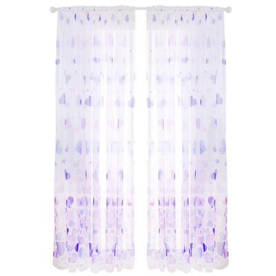 

2pcs Love Heart Print Sheer Voile Tulle Drapes Living Room Windows Curtains