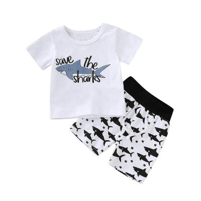 

2pcs Kids Boys Shark Print Short Sleeve T-Shirt Shorts Pants Outfits Set