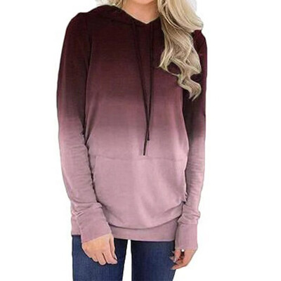 

Autumn&Winter Womens Fashion Printed Pocket Long Sleeved Tops Gradint Hoodies