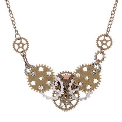 

Antique Vintage Bronze Silver Hand Gear Cog Owl Butterfly Dragonfly Wing Heart Pendent Steampunk Chain Necklace