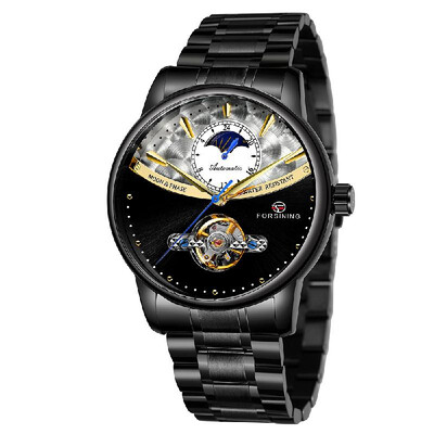 

FORSINING 339 Tourbillon Moon Phase Wind-up Movement Mechanical Men Watch Luxury Business Skelenton Male Watch 3ATM Waterproof Wri