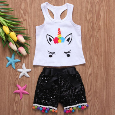 

2PCS Baby Kids Girls Summer Outfits Toddler Top Vest Pants Shorts Clothes Sets