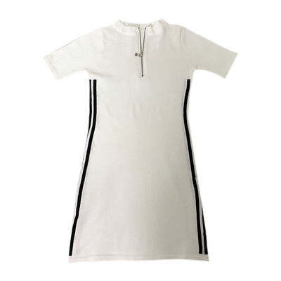 

Women Summer Fashion Slim Fit Short Sleeve Round Collar Striped All-match Personality Dress