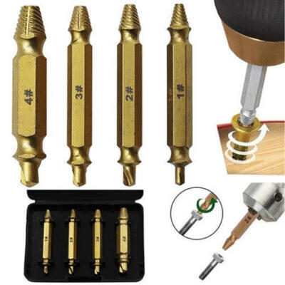 

4pcSet Titanium Damaged Screw Extractor Drill Bit Bolt Stud Remover Tool Kit