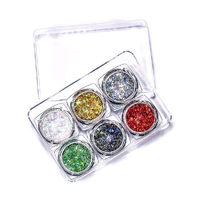

6 ColorsSet Eyes Glitter Sequins Iridescent Flakes Shiny Gel Cosmetic Chunky Glitter for Eye Shadow Body Nail Lips Face Hair Glit