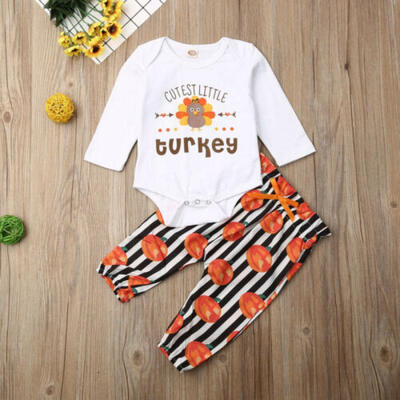 

UK Infant Baby Girl Thanksgiving Clothes Long Sleeve Romper Pants Outfit 0-24M