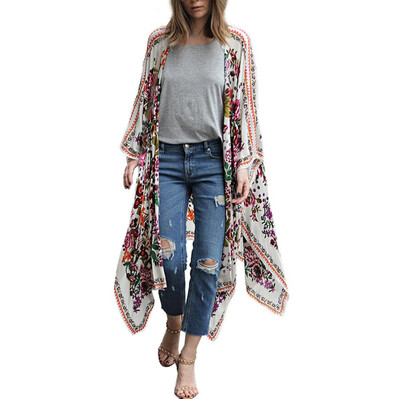 

Toponeto Women Floral Print Chiffon Loose Shawl Kimono Cardigan Top Cover up Shirt Blouse
