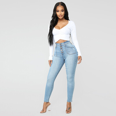 

〖Follure〗Women Leggings High Waist Button Skinny Trousers Denim Stretchy Pencil Pants