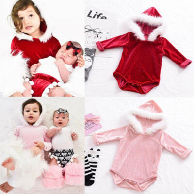 

Xmas Autumn Infant Baby Boys Girls Velvet Hooded Romper Jumpsuit Clothes Outfit