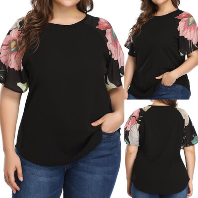 

Starmoon Fashion Women Casual Floral Print Tops O-Neck Solid Blouse Short Sleeve T-shirt