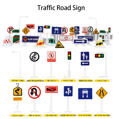 

Siaonvr 28 Pcs Car Toy Accessories Traffic Road Signs Kids Children Play Learn Toy Game