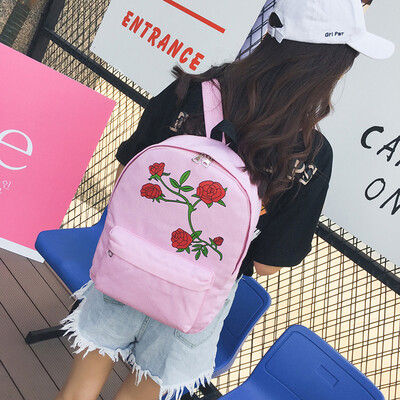 

Tailored Women Girls Embroidery Rose School Bag Travel Backpack Bag Shoulder Bag