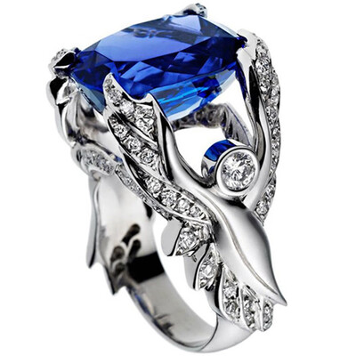 

New Blue Zircon Ring The Wings Of Angel Creative Women Finger Rings Party Jewelry