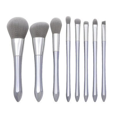 

〖Follure〗8 Pcs Moonlight Silver Small Pretty Waist Handle Loose Stucco Makeup Brush Set