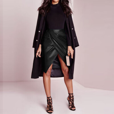 

Roseonmyhand Women Leather TPU High Waist Pencil Skirt Bodycon Midi Skirt Party Club Winter